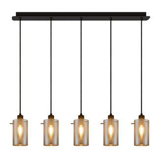 Matt black pendant lamp with smoked glass 5-light Texas