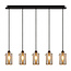 Matt black pendant lamp with smoked grey glass 5-light Texas