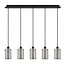 Matt black pendant lamp with smoked grey glass 5-light Texas