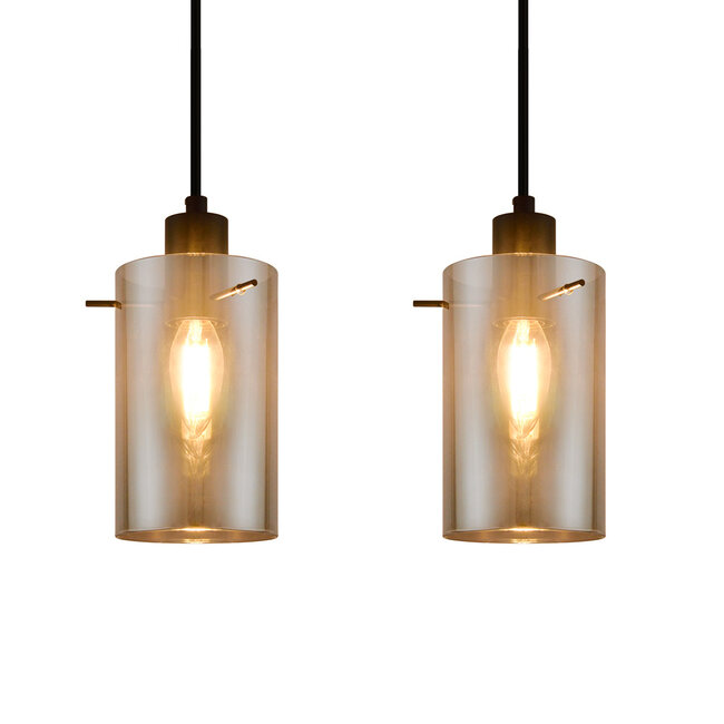 Matt black pendant lamp with smoked grey glass 5-light Texas