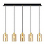 Modern Matt black and sand Gold pendant lamp with amber-coloured glass, 5-light - Seattle