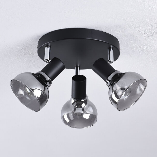 Modern matt black ceiling spotlight with smoked glass, 3-light - Atlanta