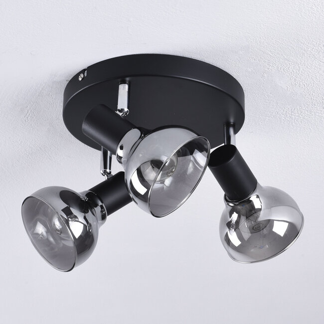 Modern matt black ceiling spotlight with smoked glass, 3-light - Atlanta