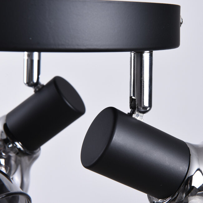 Modern matt black ceiling spotlight with smoked glass, 3-light - Atlanta