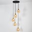 5-light designer pendant light Baton - matt black, sand gold and amber
