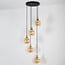 5-light designer pendant light Baton - matt black, sand gold and amber