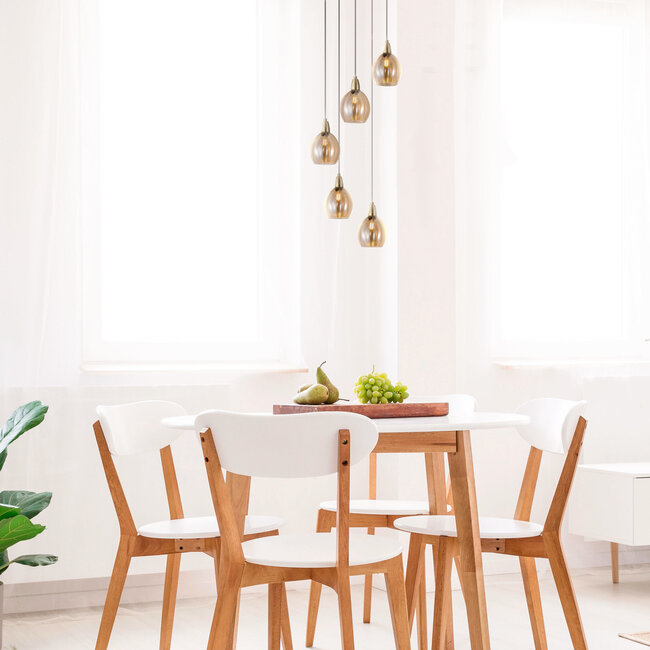 Designer matt black with sand gold pendant lamp and amber-coloured glass 5-light - Baton