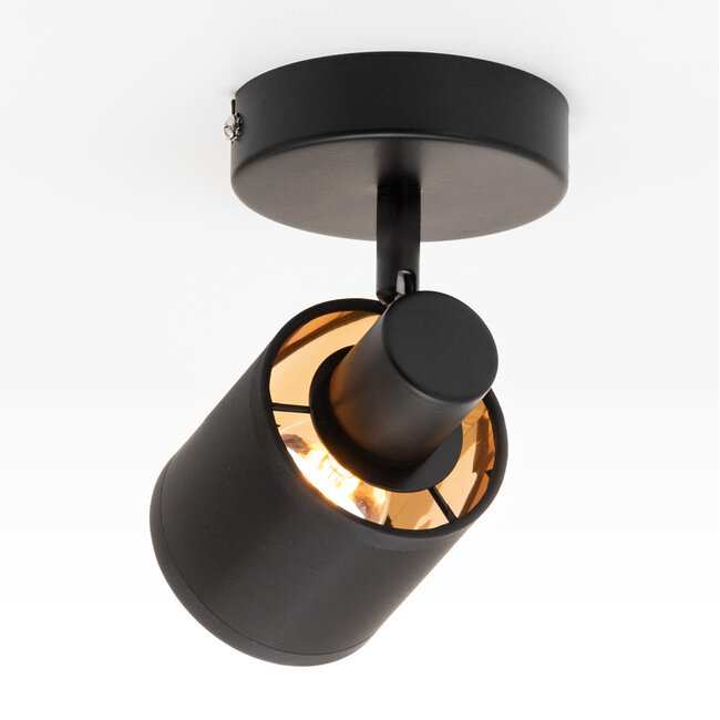 1-light modern ceiling spotlight Faya - black with fabric shade