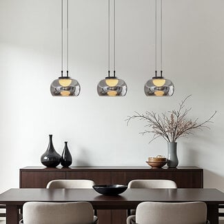 3-step dimmable 3-light pendant light Gujo - smoked glass and black