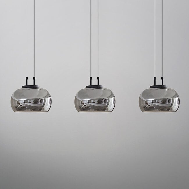 3-step dimmable 3-light pendant light Gujo - smoked glass and black