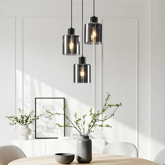 3-light pendant light Pella - smoked glass and black