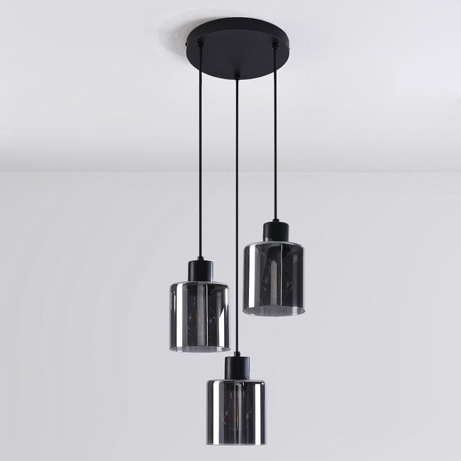 3-light pendant light Pella - smoked glass and black