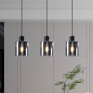 Black Palaio pendant lamp with smoked glass, 3-light