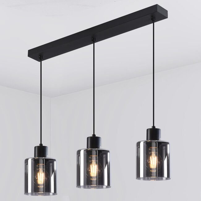3-light pendant light Palaio - smoked glass and black