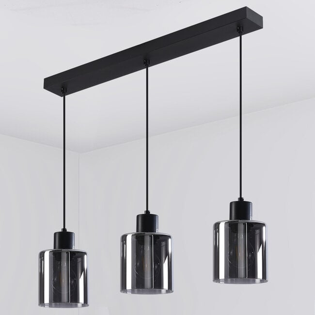 3-light pendant light Palaio - smoked glass and black