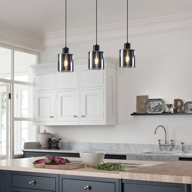 Black Palaio pendant lamp with smoked glass, 3-light