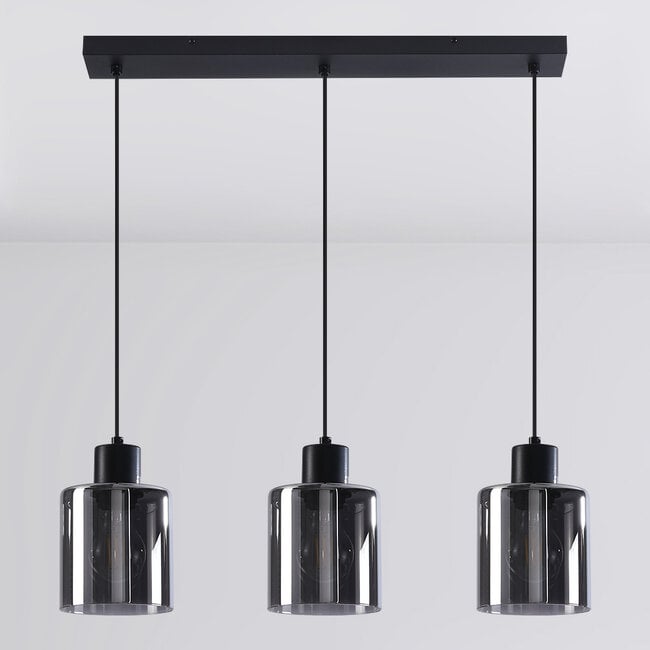 3-light pendant light Palaio - smoked glass and black