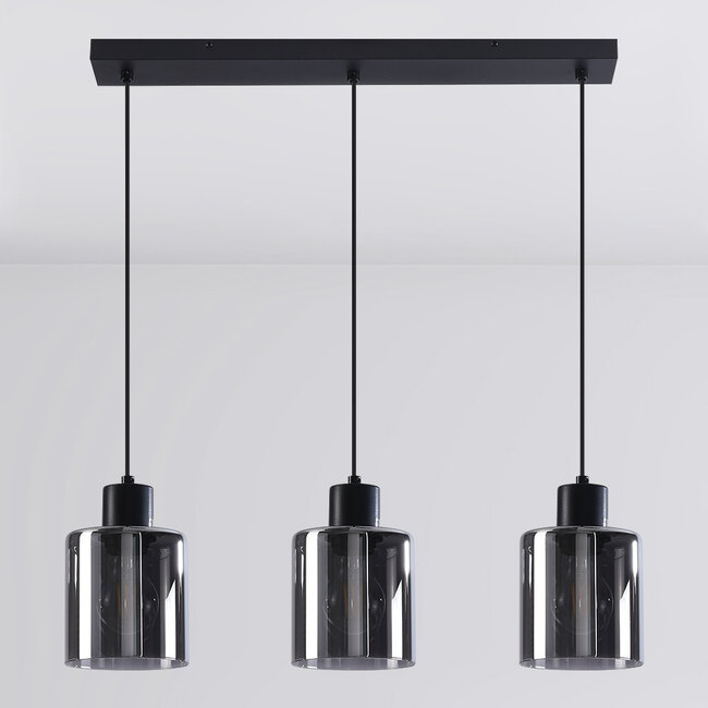 Black Palaio pendant lamp with smoked glass, 3-light