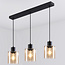 Black Palaio pendant lamp with Amber glass, 3-light