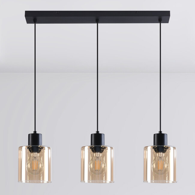 3-light pendant light Palaio - amber glass and black