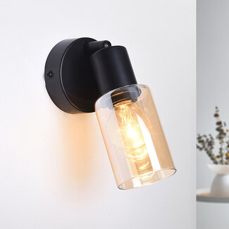 Wall spotlight Atica - amber glass and black, rotatable