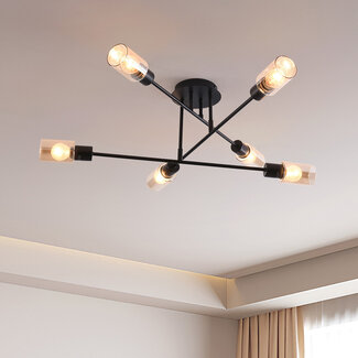 Black Agios ceiling lamp with Amber glass, 6-light