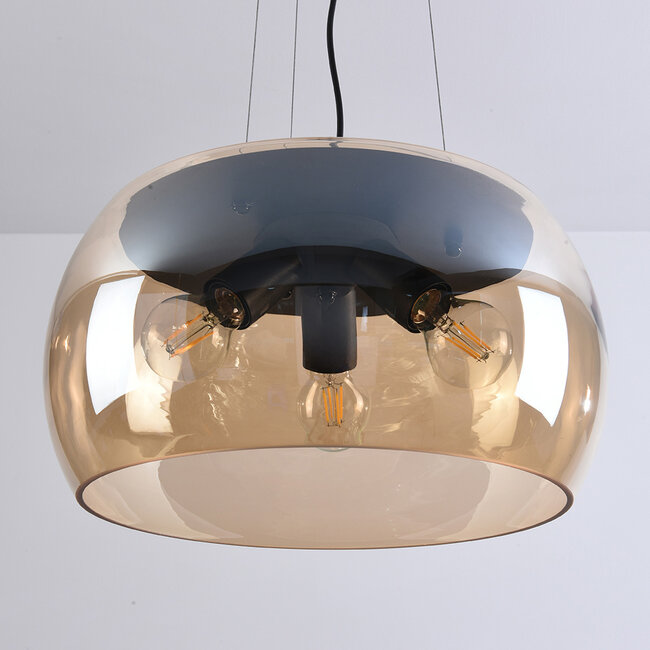 Serres Designer lighting pendant lamp with Amber glass, 3-light