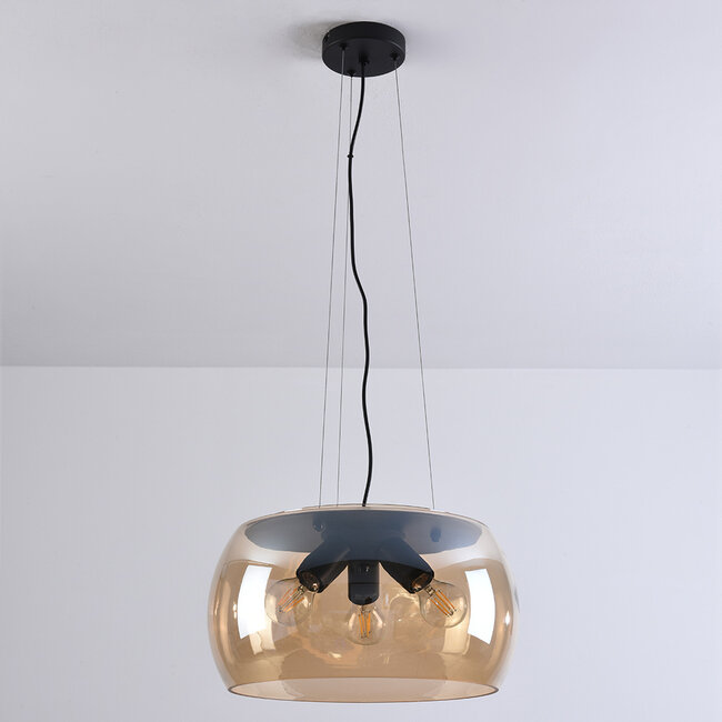 Design pendant light Serres with Amber glass, 3-light