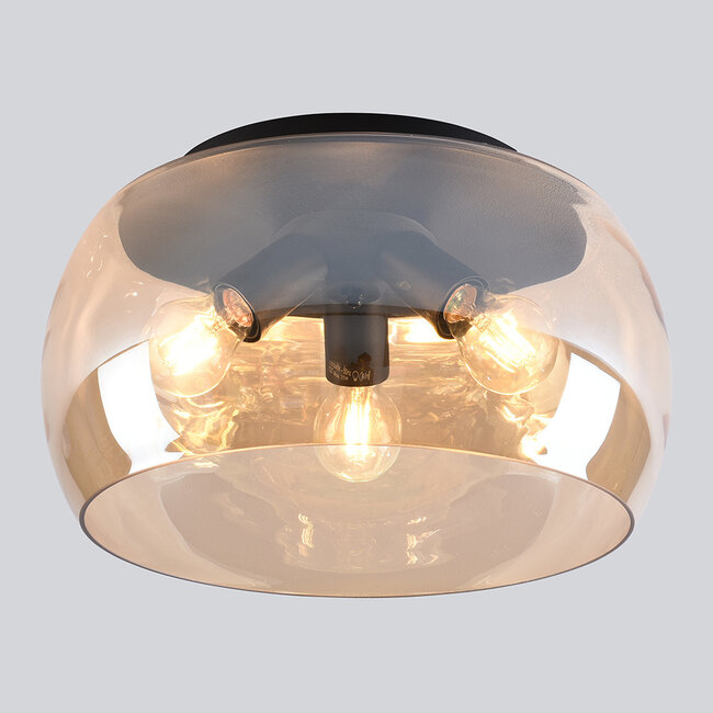 3-light ceiling light Selin - amber glass and black