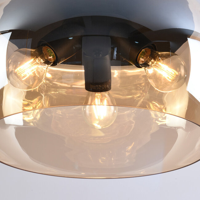 3-light ceiling light Selin - amber glass and black