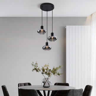 Modern 3-light pendant light Vida - smoked glass and black