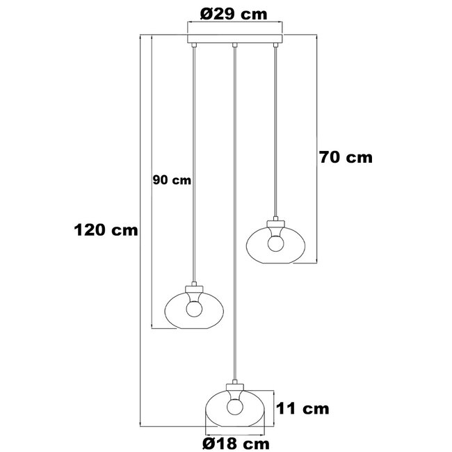 Modern pendant lamp with Amber glass, 3-light - Vida