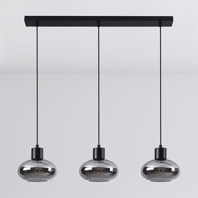 3-light pendant light Vere - smoked glass and black