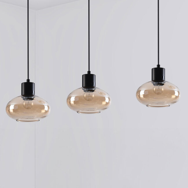 Pendant light Vere with amber glass, 3-light