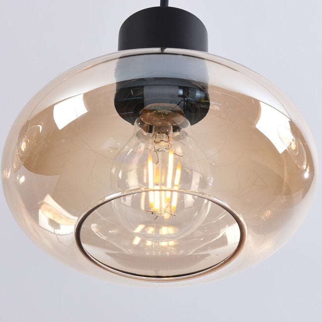 3-light pendant light Vere - amber glass and black