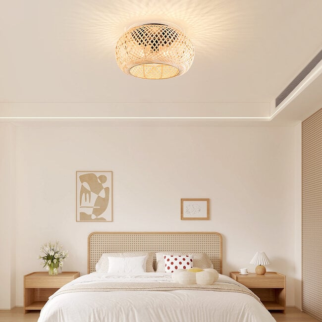 3-light bamboo ceiling light Caia - perforated shade