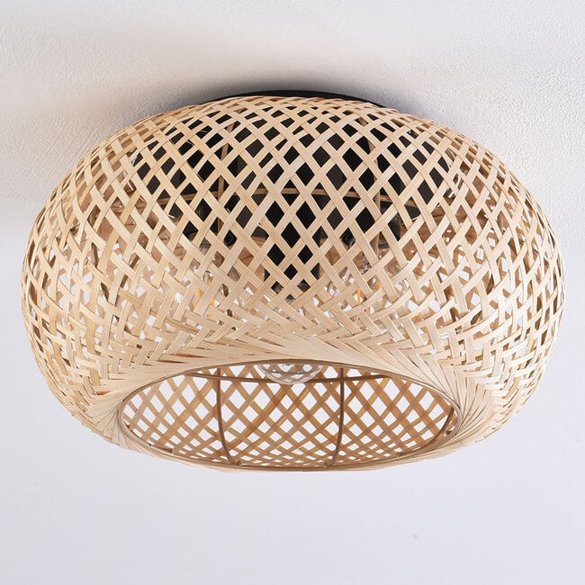 3-light bamboo ceiling light Caia - perforated shade