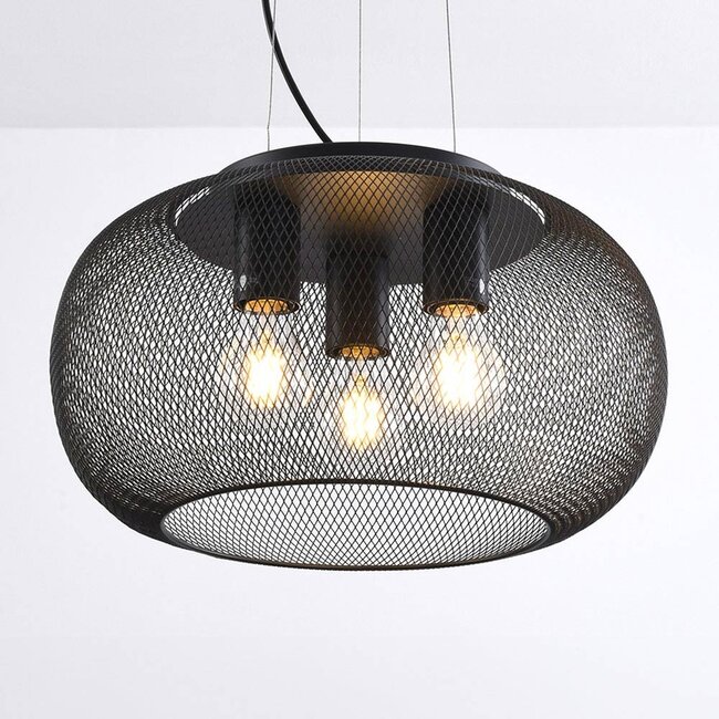 Industrial 3-light pendant light Cerise - black metal with perforated shade