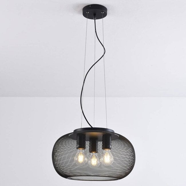 Industrial 3-light pendant light Cerise - black metal with perforated shade
