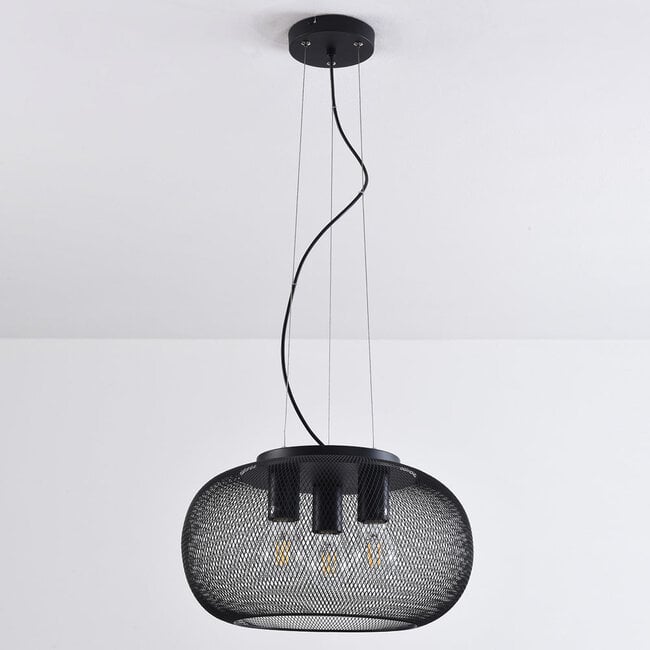Industrial 3-light pendant light Cerise - black metal with perforated shade