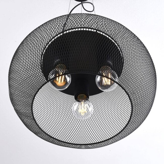 Industrial 3-light pendant light Cerise - black metal with perforated shade