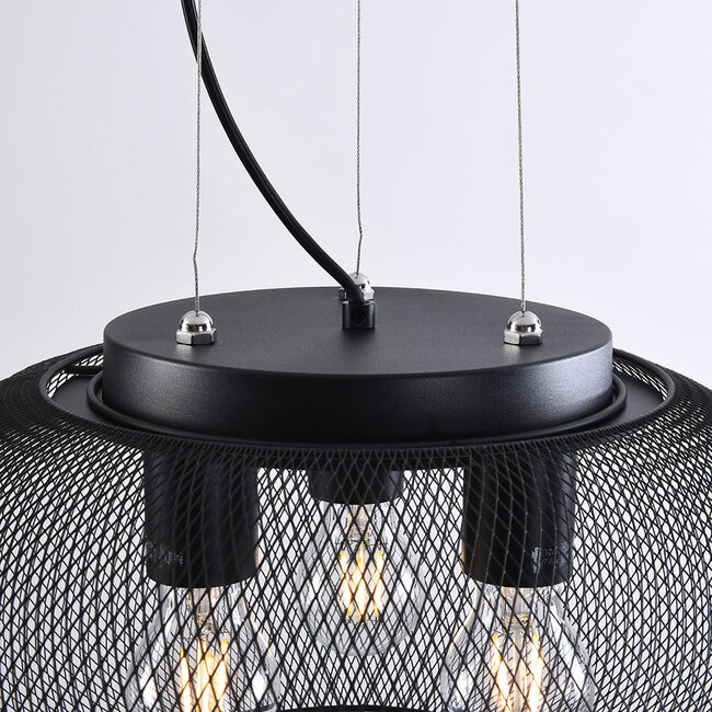 Industrial 3-light pendant light Cerise - black metal with perforated shade