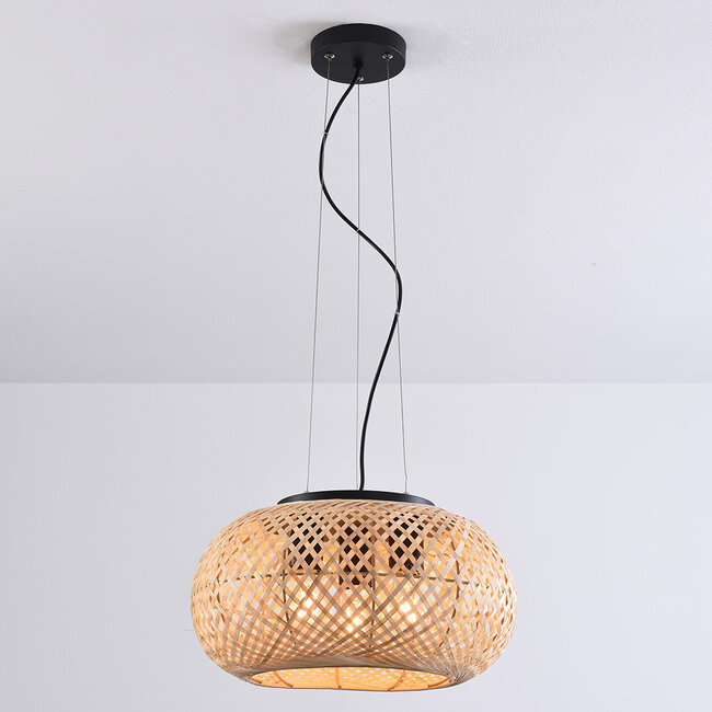 3-light bamboo pendant light Cerise - perforated shade