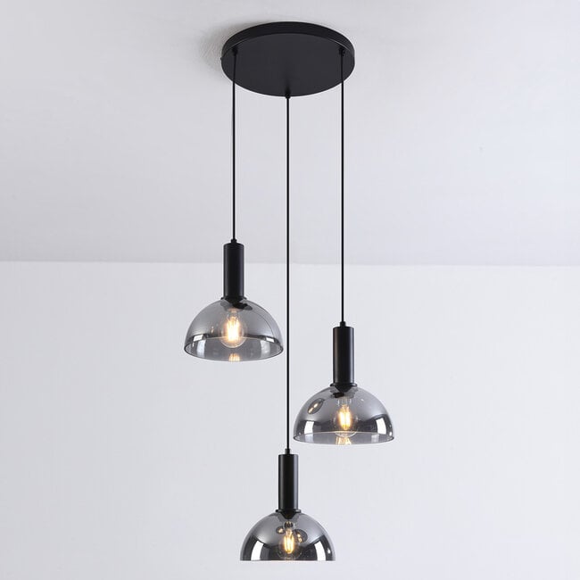 3-light pendant light Fares - smoked glass and black