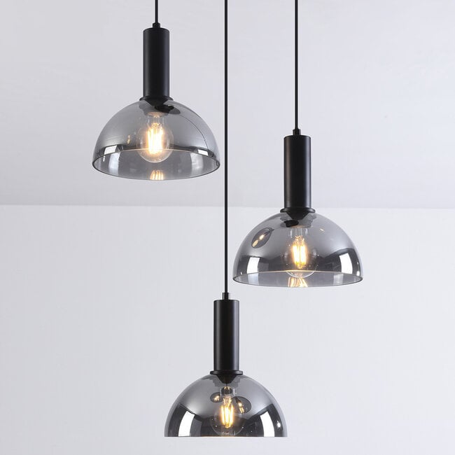 3-light pendant light Fares - smoked glass and black