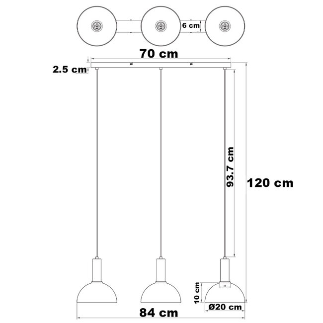 Black pendant lamp with smoked glass, 3-light - Filiz