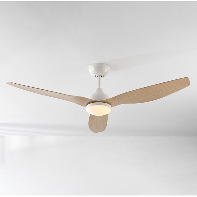 Oiseau ceiling fan with dimmable LEDs and light wood blades - Wood effect