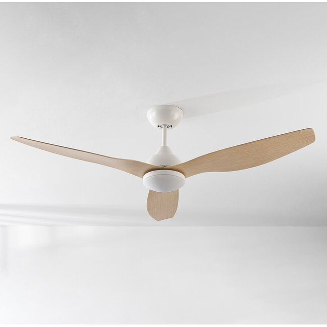 Oiseau ceiling fan with dimmable LEDs and light wood blades - Wood effect