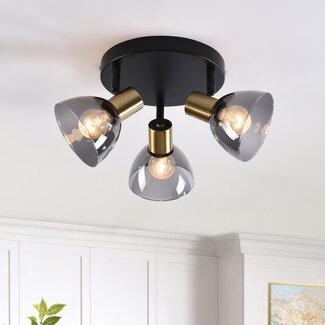 3-light ceiling spotlight Kyam - Black with brass gold