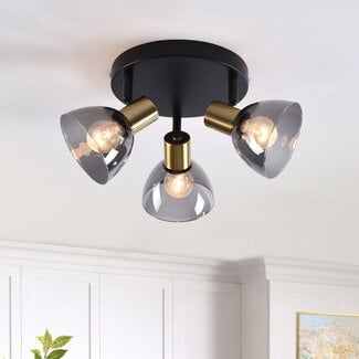 3-light ceiling spotlight Kyam - smoked glass and brass gold
